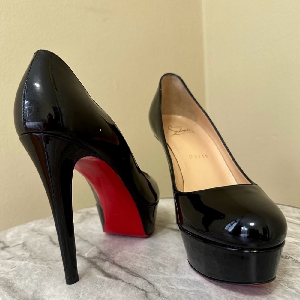 Christian Louboutin Black Patent Platform Pumps with Signature Red Sole